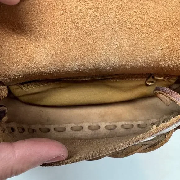 American Eagle Rustic Brown Braided Leather Bag Crossbody Western Boho Southwest - Picture 10 of 10